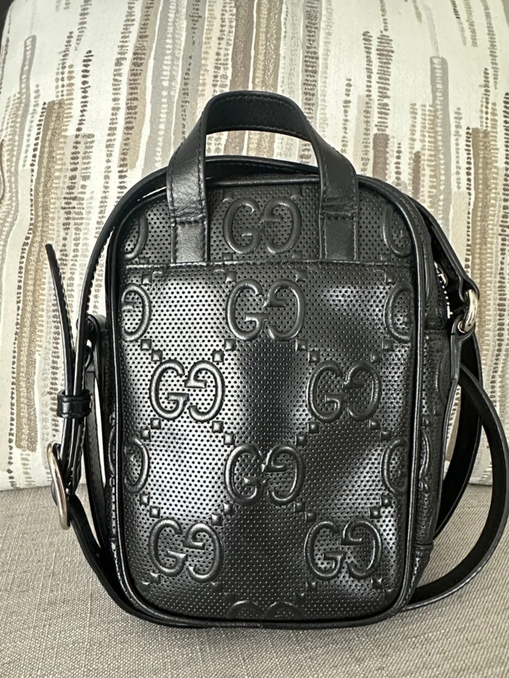 Gucci Black Perforated Leather Crossbody Messenger Bag - Picture 2 of 14
